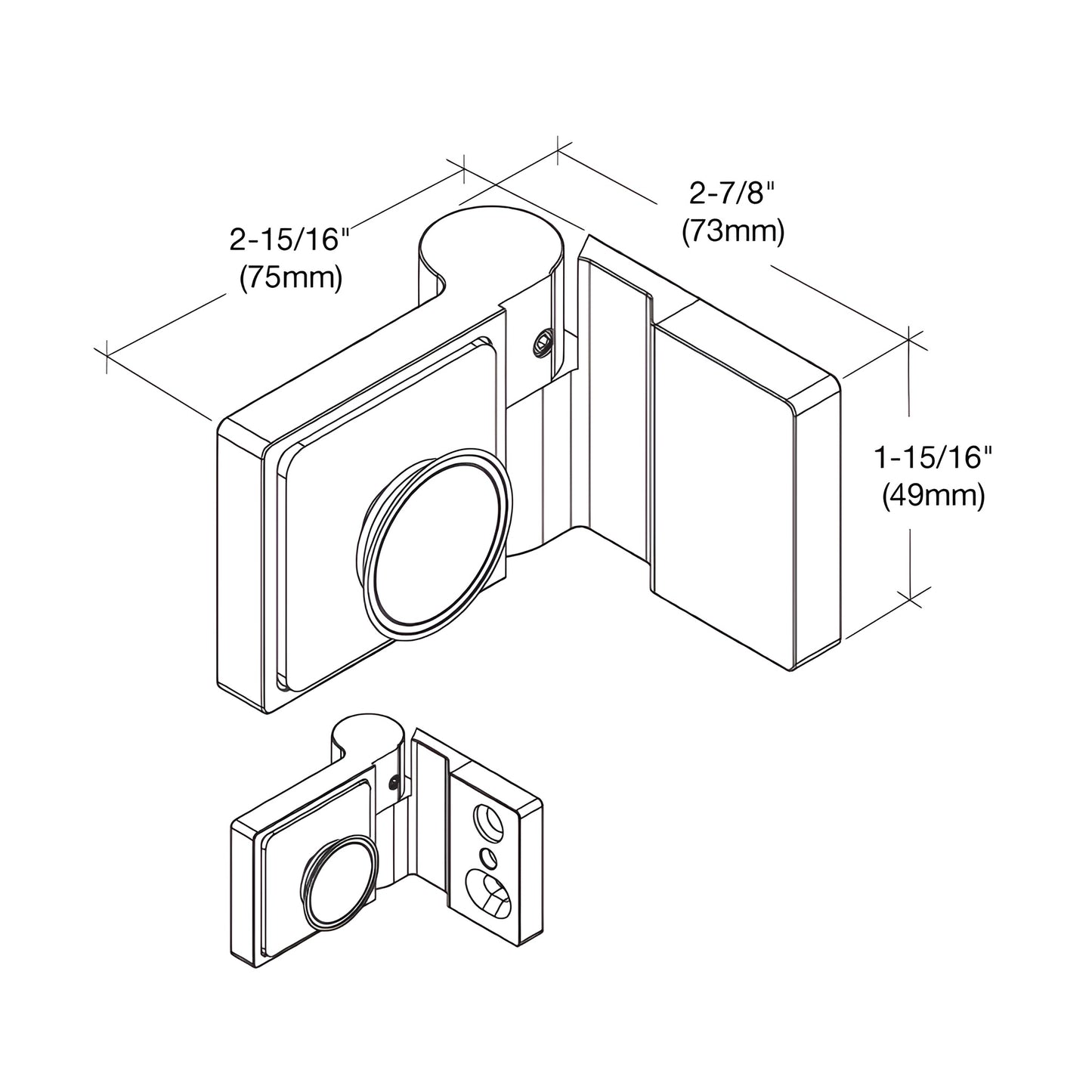 Brushed bronze Lugano frameless shower hinge, right-hand brass, concealed square profile, SKU LUG044LBBRZ