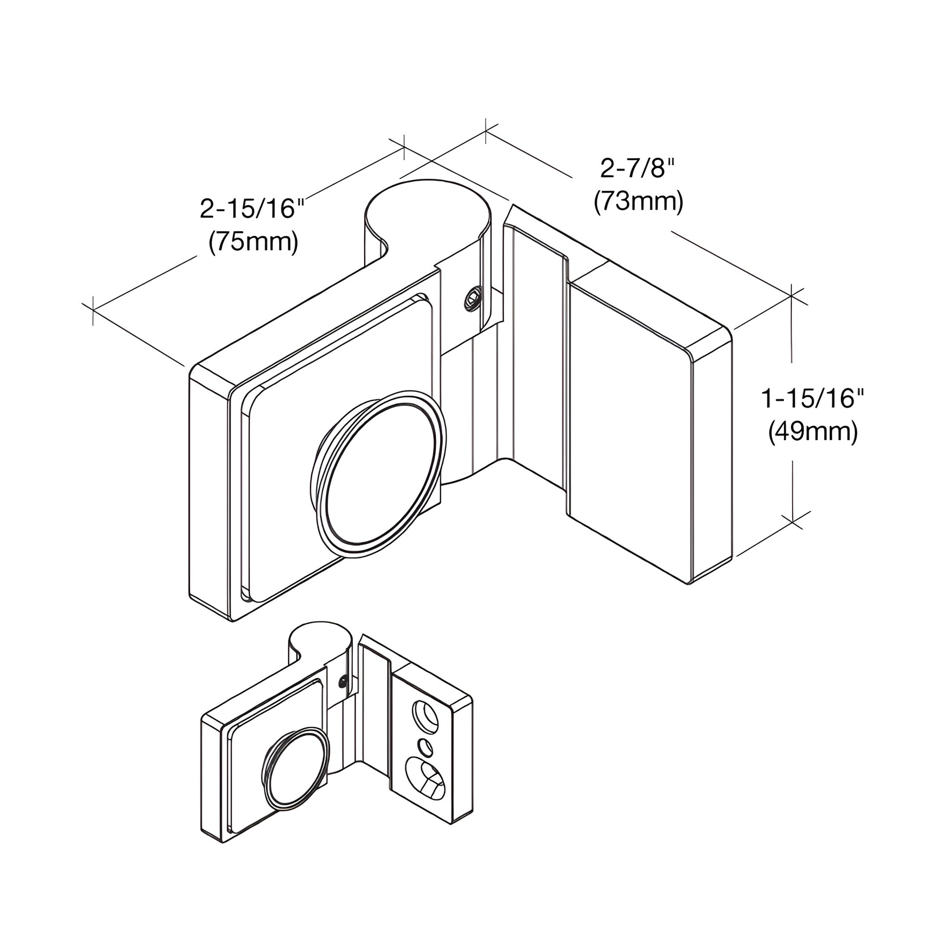 Brushed bronze Lugano offset glass hinge, square-profile brass hinge for frameless shower doors