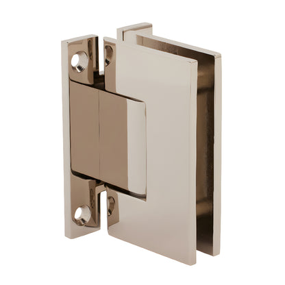 Polished nickel H-shaped Geneva wall-mount hinge for frameless glass doors, square profile (SKU GENH037PN)