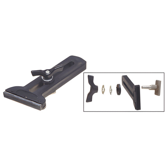 CRL Truck Rack Kleat SKU 687L - black phenolic glass clamp with rubber pad and wing nut, 1-1/4 to 5-3/4 in grip