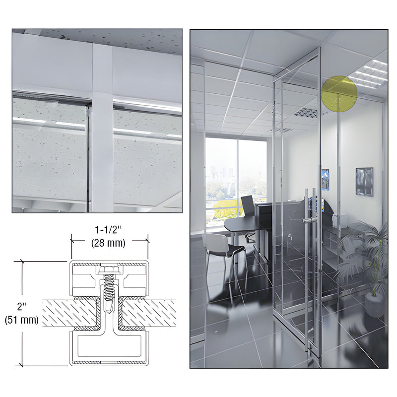 Satin anodized slim 1-1/2" jamb and mullion for 1/2" tempered glass office storefronts, SKU M12SAC