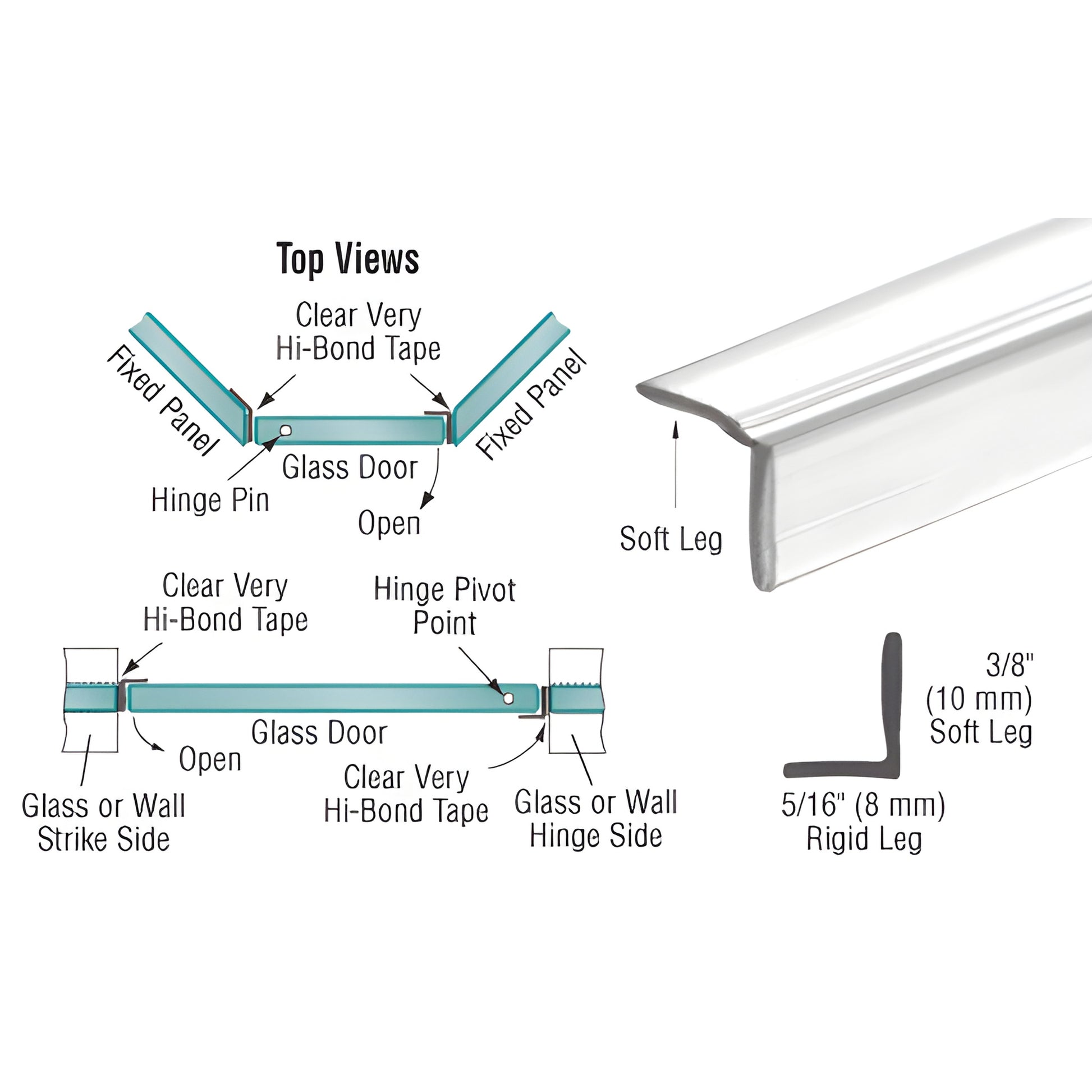SDTLT2 translucent vinyl L-seal, clear 95" glazing strip with optional pre-applied hi-bond tape, soft and rigid legs.