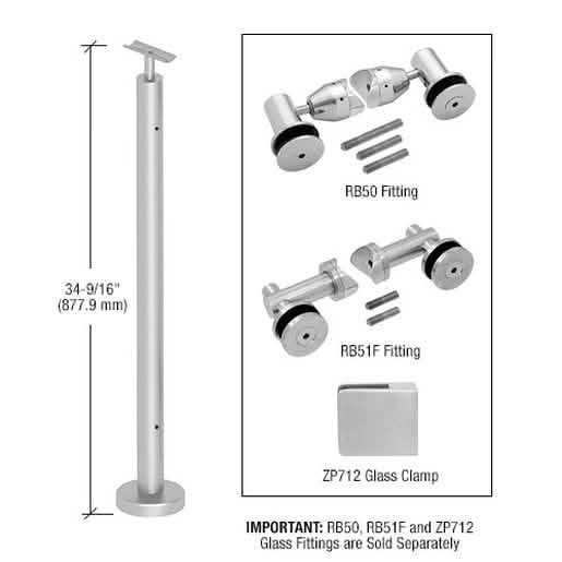 CRL 36" P7 Series 180° Center Post Railing Kit, Brushed Stainless, No Fittings