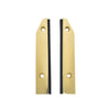 DRX 4-inch tapered split end cap pair in polished brass for modular door patch rail, SKU DRXSEC4TPB