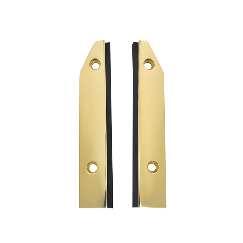 DRX 4-inch tapered split end cap pair in polished brass for modular door patch rail, SKU DRXSEC4TPB