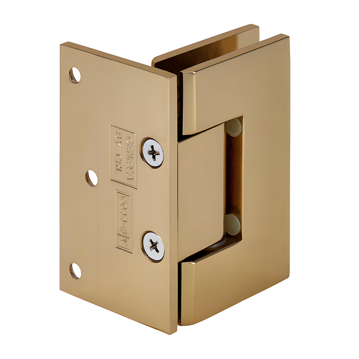GEN044GP Geneva gold-plated brass wall-mount offset shower hinge for 8-12mm tempered glass, self-centering