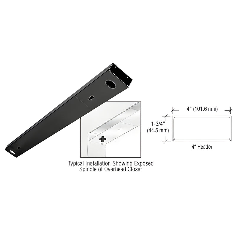 CRL DCH4BLD gloss black double-door header for overhead concealed closers, 72 in x 4 in x 1-3/4 in