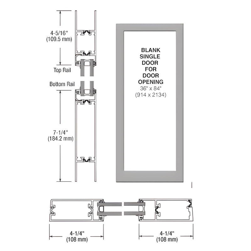 Clear anodized aluminum Mojave 400T blank single door 36x84, medium stile, continuous hinge, SKU 1TB41611R036