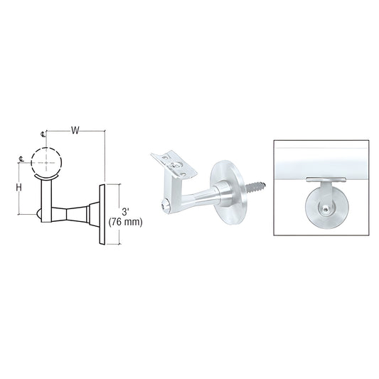 HR2SWSA satin anodized aluminum 2-way adjustable wall handrail bracket, 3 in projection, fits 1.5-2 in tubing.