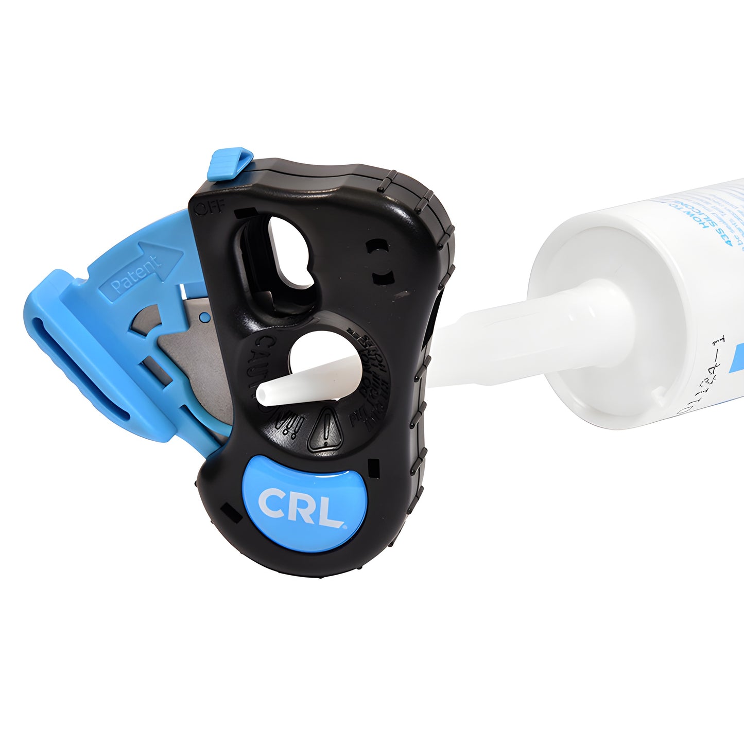 CRL NC600 compact portable sealant nozzle cutter, black and blue, locking blade trims cartridge tips