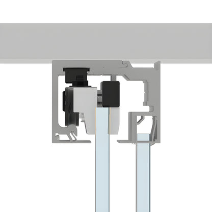 Satin anodized CRL6951 sliding door track and top hangers with tempered glass panel, 118 in kit