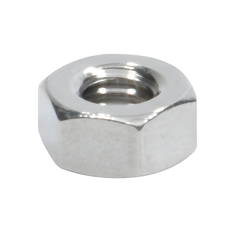 Steel hex nut 1/4-20 for cable railing (SKU CBLHN1), chrome hex profile