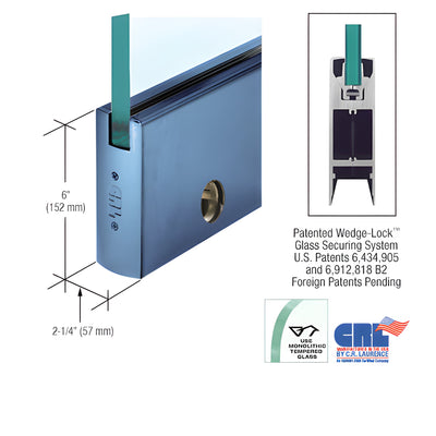 CRL 6" Square Glass Door Rail with Lock - 3/4" Glass, Custom Length