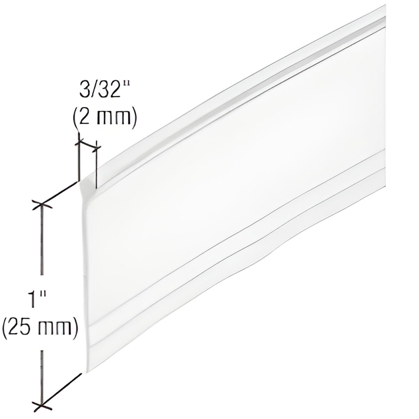 Clear bulb vinyl shower door bottom seal, 36" long, 1" high, 3/32" top slot - SKU M6184.