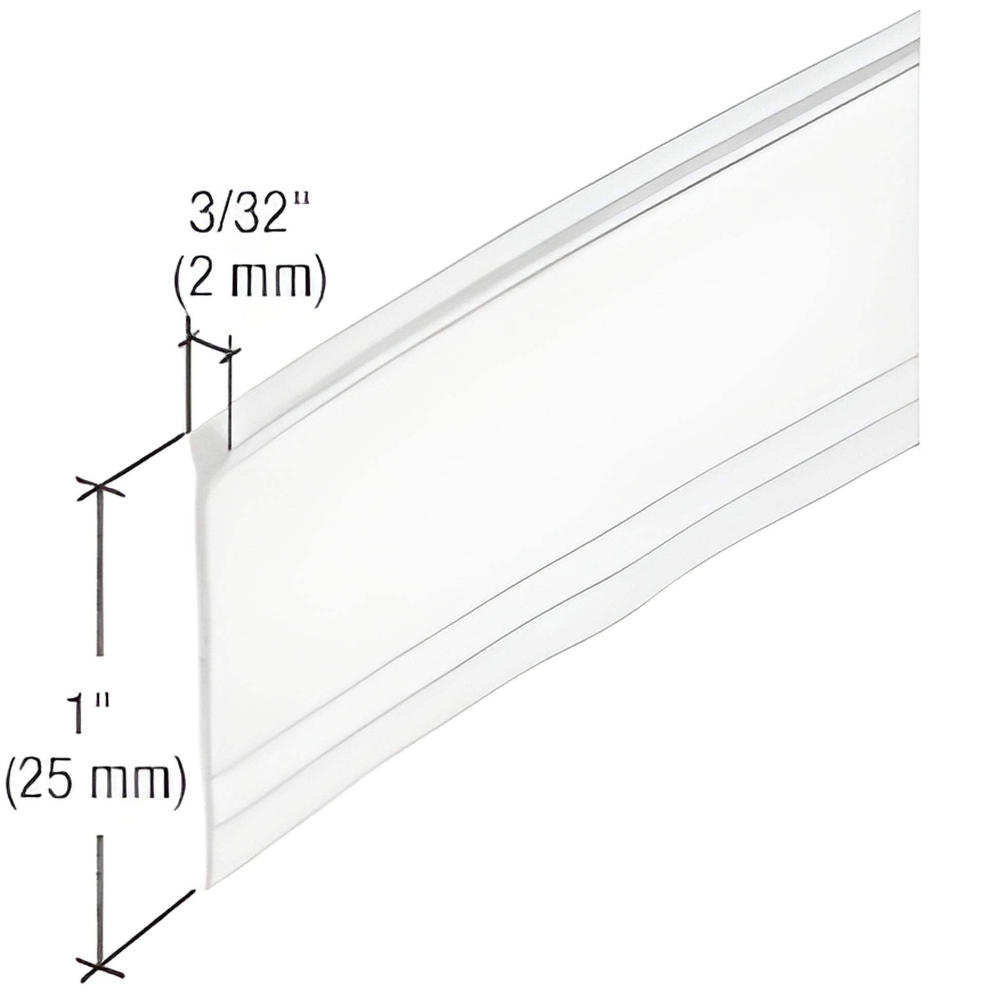 Clear bulb vinyl shower door bottom seal, 36" long, 1" high, 3/32" top slot - SKU M6184.
