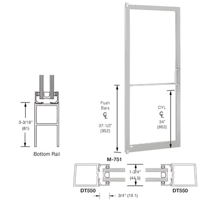 CRL-U.S. Aluminum 250 Narrow Stile Clear Anod. 3'x7' Offset Pivot Door