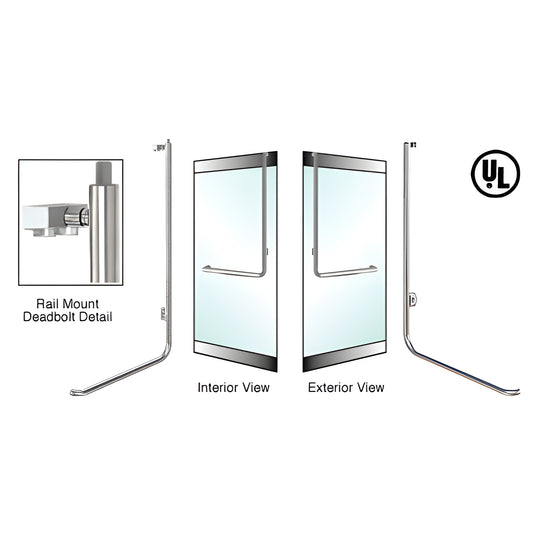 DB100D3RKBS brushed stainless steel rail-mount deadbolt access handle for 1/2" glass doors, interior/exterior