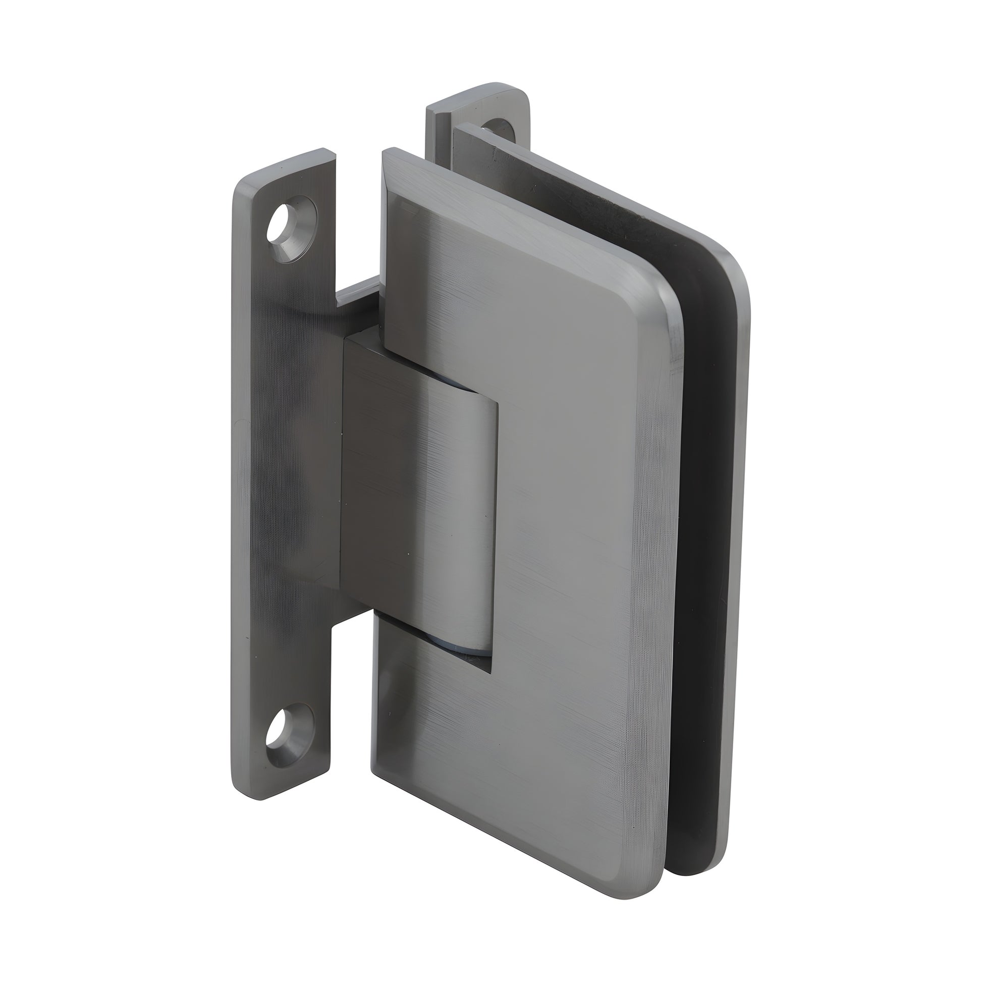 PLY037BN brushed-nickel heavy-duty frameless shower door hinge, wall-mount for 3/8-1/2 in glass, self-centering
