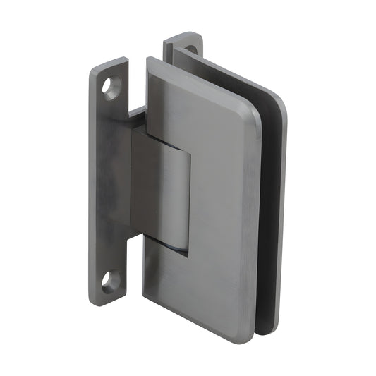 PLY037BN brushed-nickel heavy-duty frameless shower door hinge, wall-mount for 3/8-1/2 in glass, self-centering