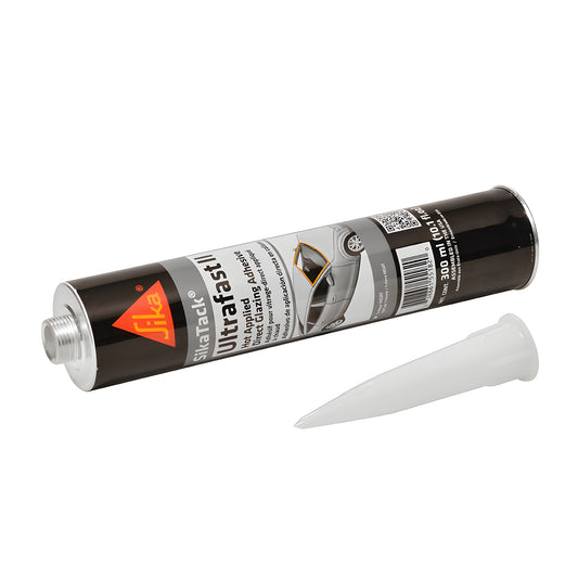 SikaTack Ultrafast II 300ml black urethane windshield adhesive cartridge with nozzle, SKU 26924P