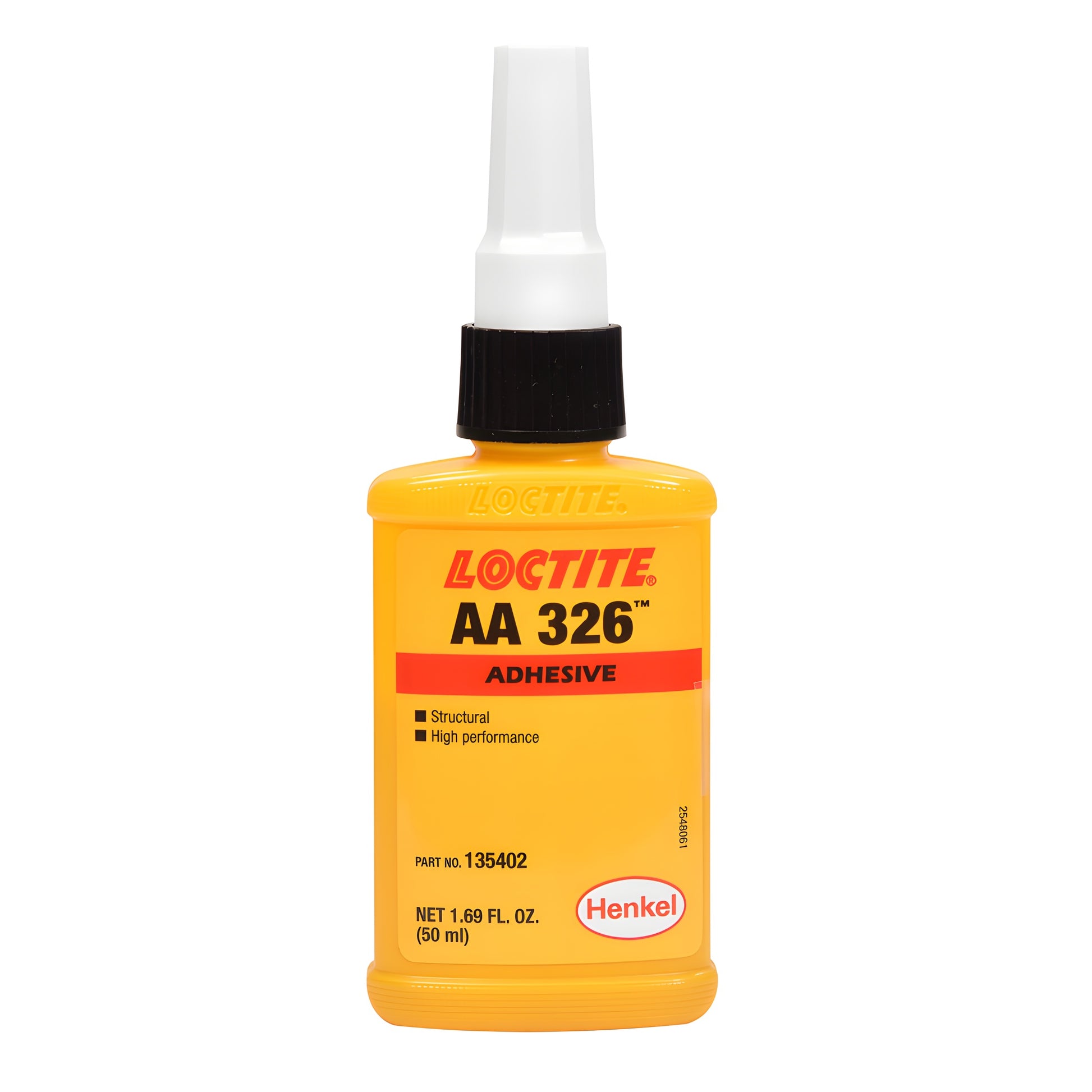 Loctite AA 326 metal adhesive 1.69 fl oz (50 ml) yellow bottle with white nozzle - SKU 32629