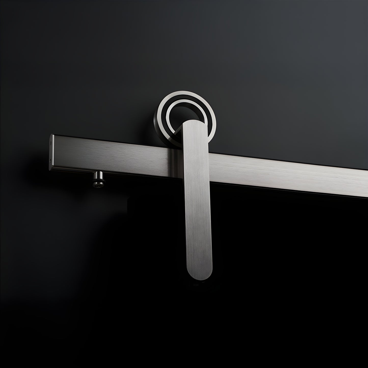 Brushed stainless sliding door hardware with hubless round wheel for 3/8-1/2" glass - SKU LAT34S0LBS