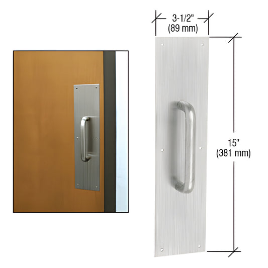 M6732D stainless steel 3/4" solid pull handle on 3-1/2" x 15" back plate, commercial door pull