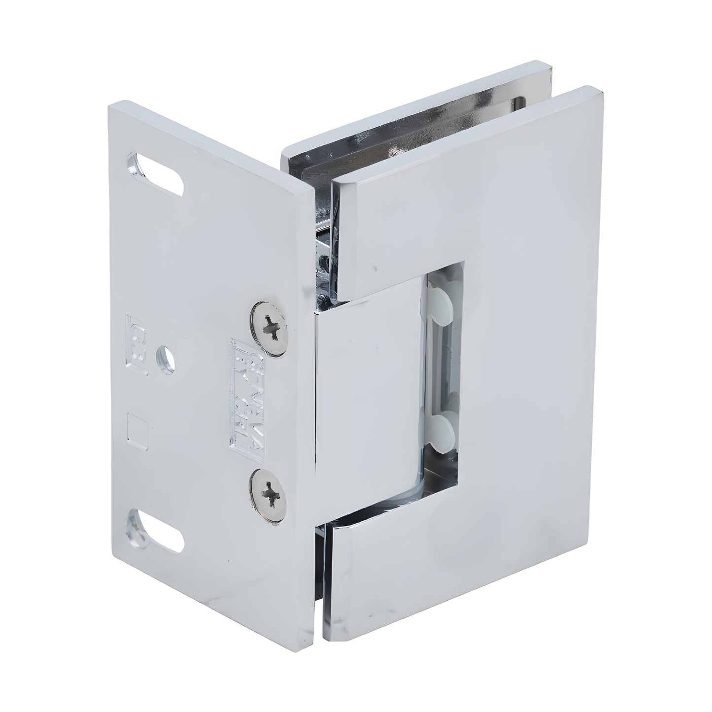 Polished chrome solid-brass Melbourne wall-mount glass door hinge, self-centering (SKU MEL024CH)