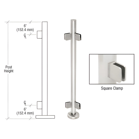 PS42APS stainless steel 1.9 in round glass-clamp post kit with square Z-clamps, base plate and cover, for 1/2 in tempered gla