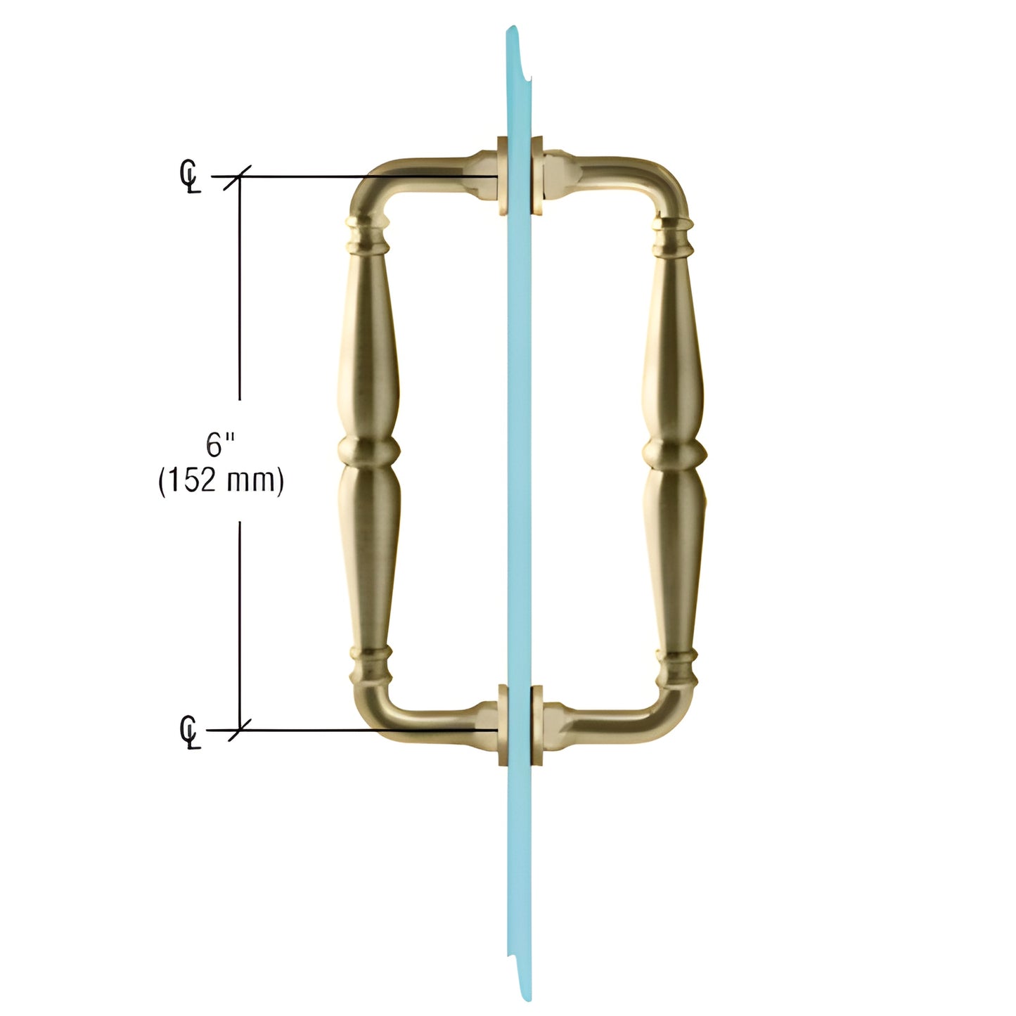 Brushed bronze Victorian solid brass back-to-back shower door pull, 6" center, fits 1/4-1/2" glass (SKU V1C6X6BBRZ)