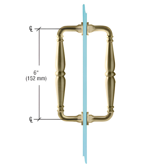 Brushed bronze Victorian solid brass back-to-back shower door pull, 6" center, fits 1/4-1/2" glass (SKU V1C6X6BBRZ)