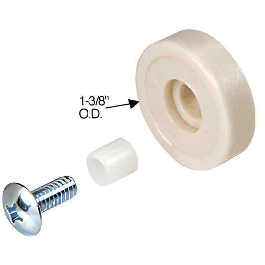 RVW112 CRL nylon replacement wheel 1-3/8" OD with plastic bushing and mounting screw, off-white vinyl roller.