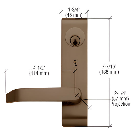 Jackson 8500 lockable flat lever outside trim, dark bronze, narrow 1-3/4" escutcheon for panic devices (SKU 8500LV02313)