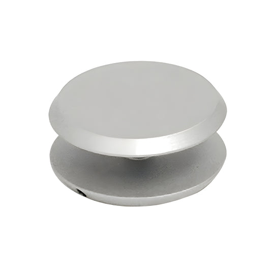 MC112A satin anodized mini mall front clamp, 1-1/2" round low-profile clamp for 3/8-1/2" tempered glass