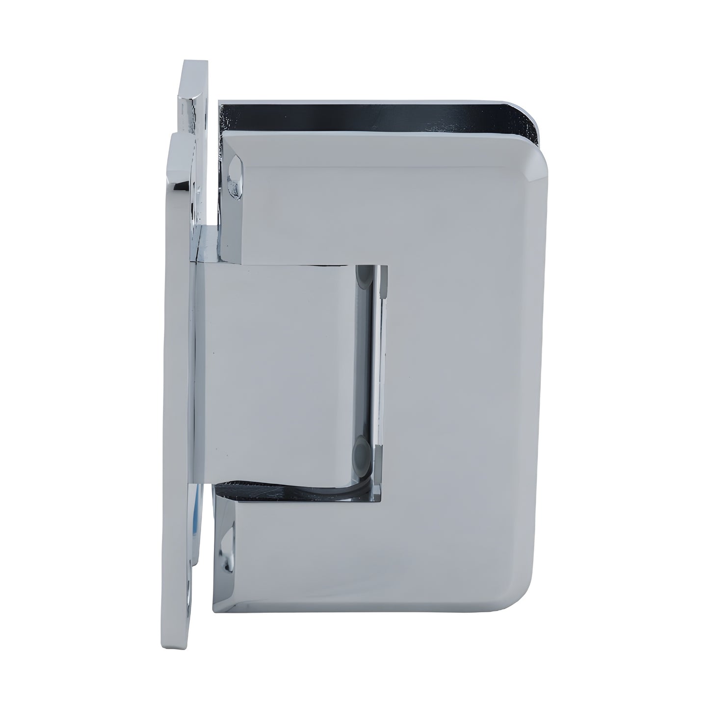 Polished chrome Pinnacle solid-brass shower hinge SKU P1N537CH, beveled, 5 pre-set, fits 8-12mm tempered glass.