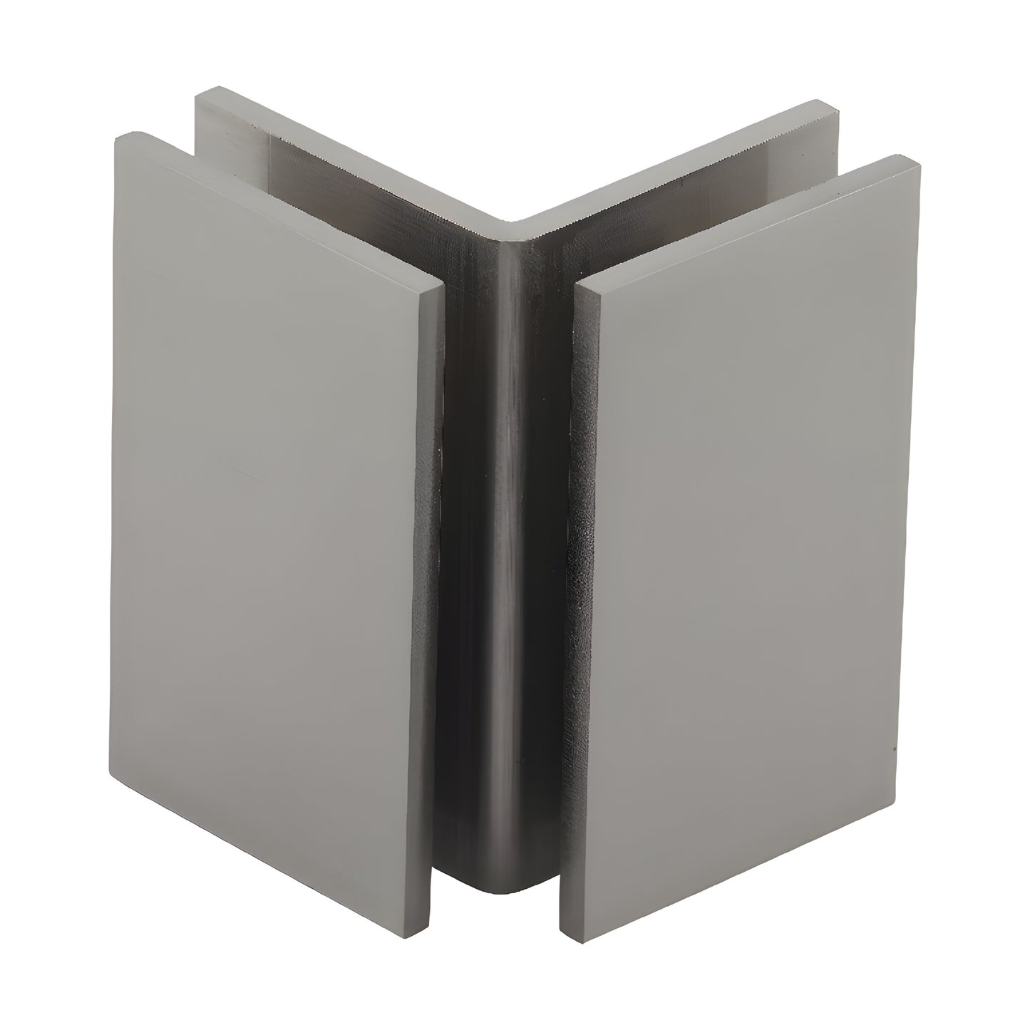 GE090BN brushed nickel 90-degree glass-to-glass shower clamp, solid brass, for 8-12mm tempered glass, square-edge design