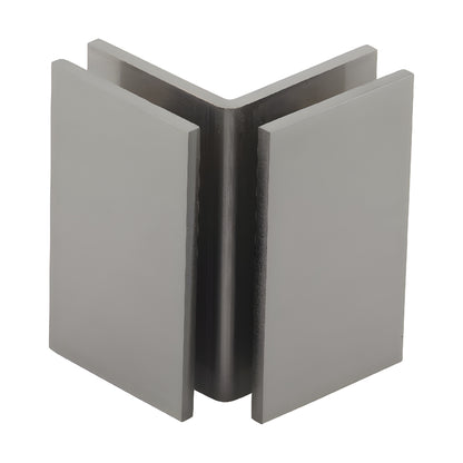 GE090BN brushed nickel 90-degree glass-to-glass shower clamp, solid brass, for 8-12mm tempered glass, square-edge design
