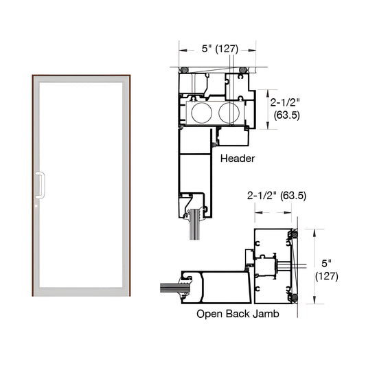 Custom single up/over hurricane impact door frame, Black Bronze Anodized, 2-1/2" x 5" jamb, TH811 threshold - SKU 0F41422