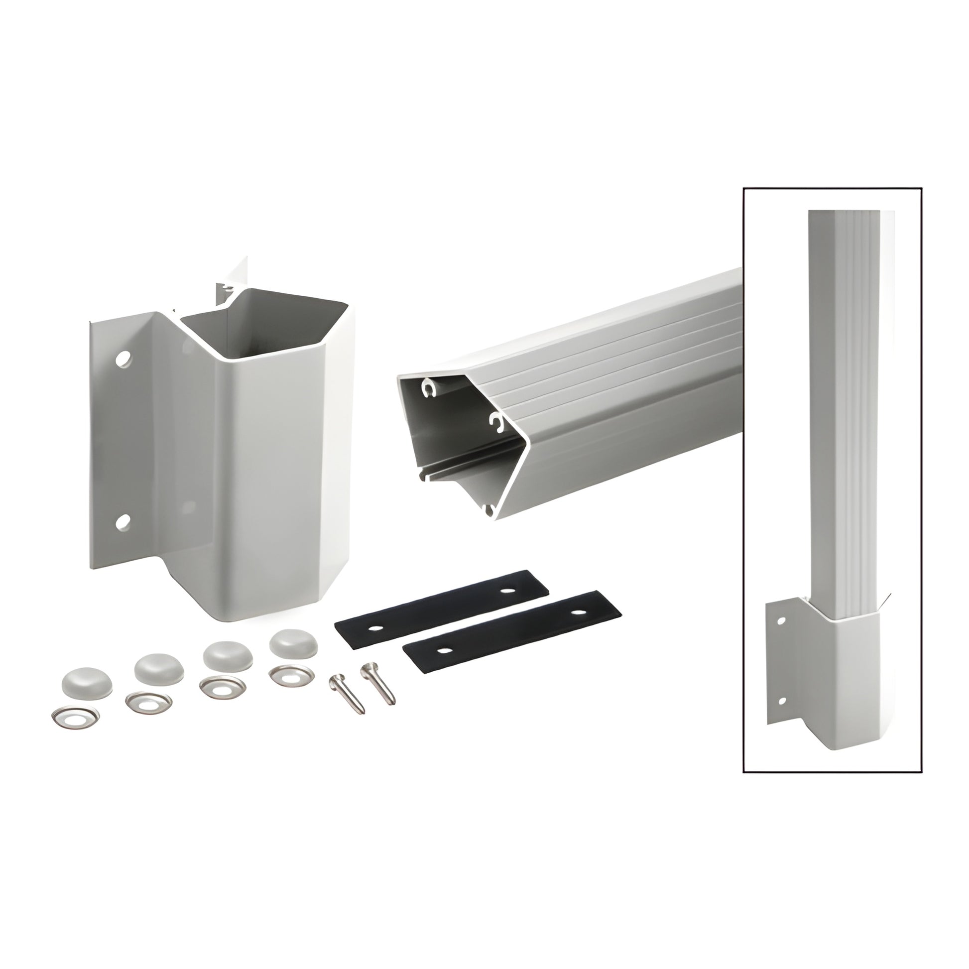 FP542KS silver metallic aluminum 135 inside fascia mount post kit with bracket, washers and bolt covers