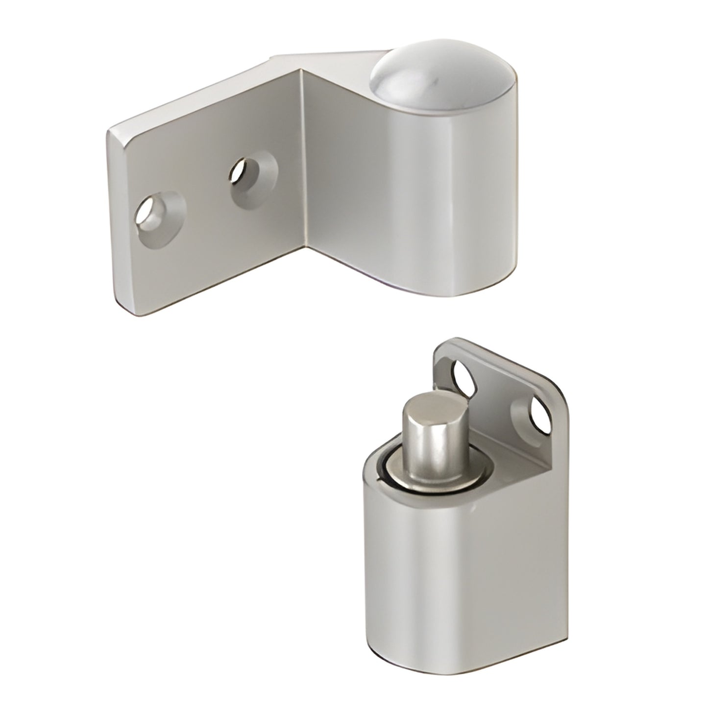 Satin aluminum offset pivot set for Kawneer storefront doors, non-handed reversible hinge (SKU 0P121NHA)
