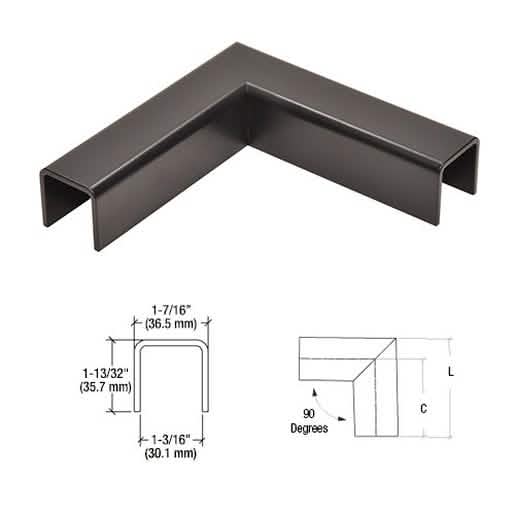 CRL Matte Black U-Channel 90° Corner for 21.52mm Glass Cap Railing - Sleek & Durable
