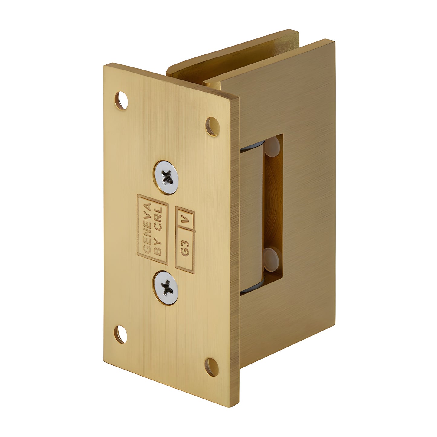 GEN337SB satin brass adjustable Geneva shower hinge, solid full back plate, 3-1/2 in height