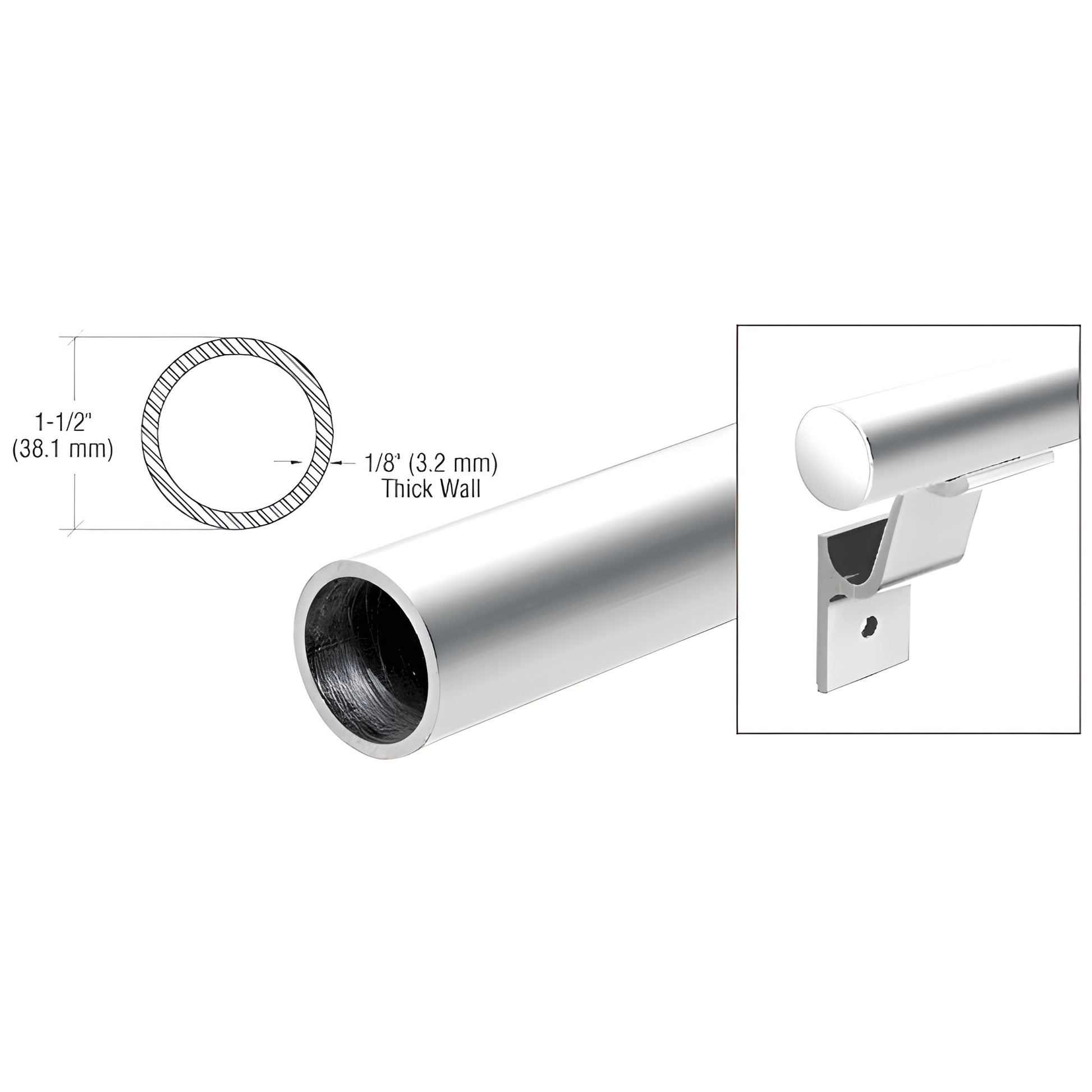 HRH15PSC 1-1/2 in. polished 304 stainless handrail tubing, 240 in. long, 1/8 in. wall