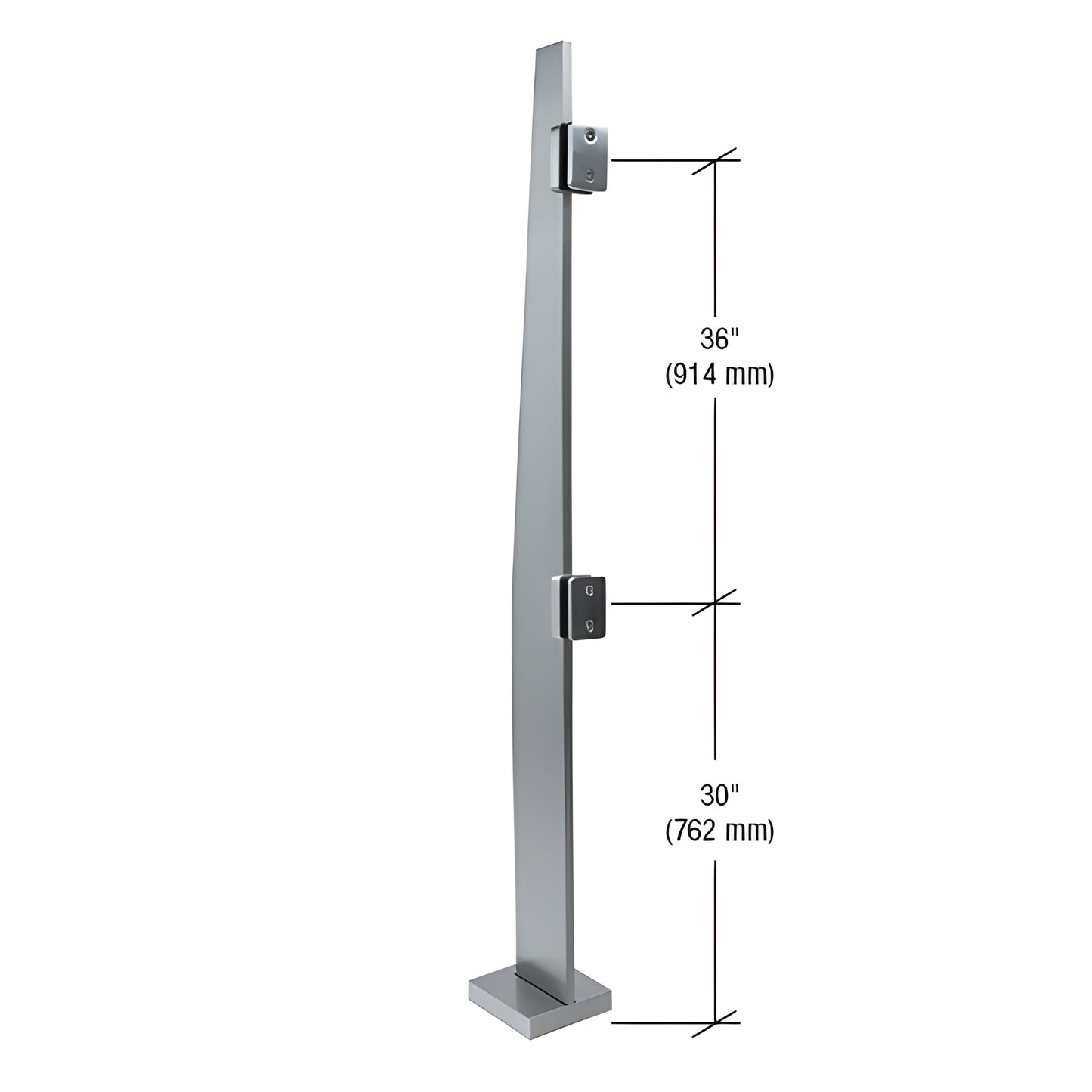 K72CKBS 72 in brushed 316 stainless freestanding glass partition post with base flange and glass fittings