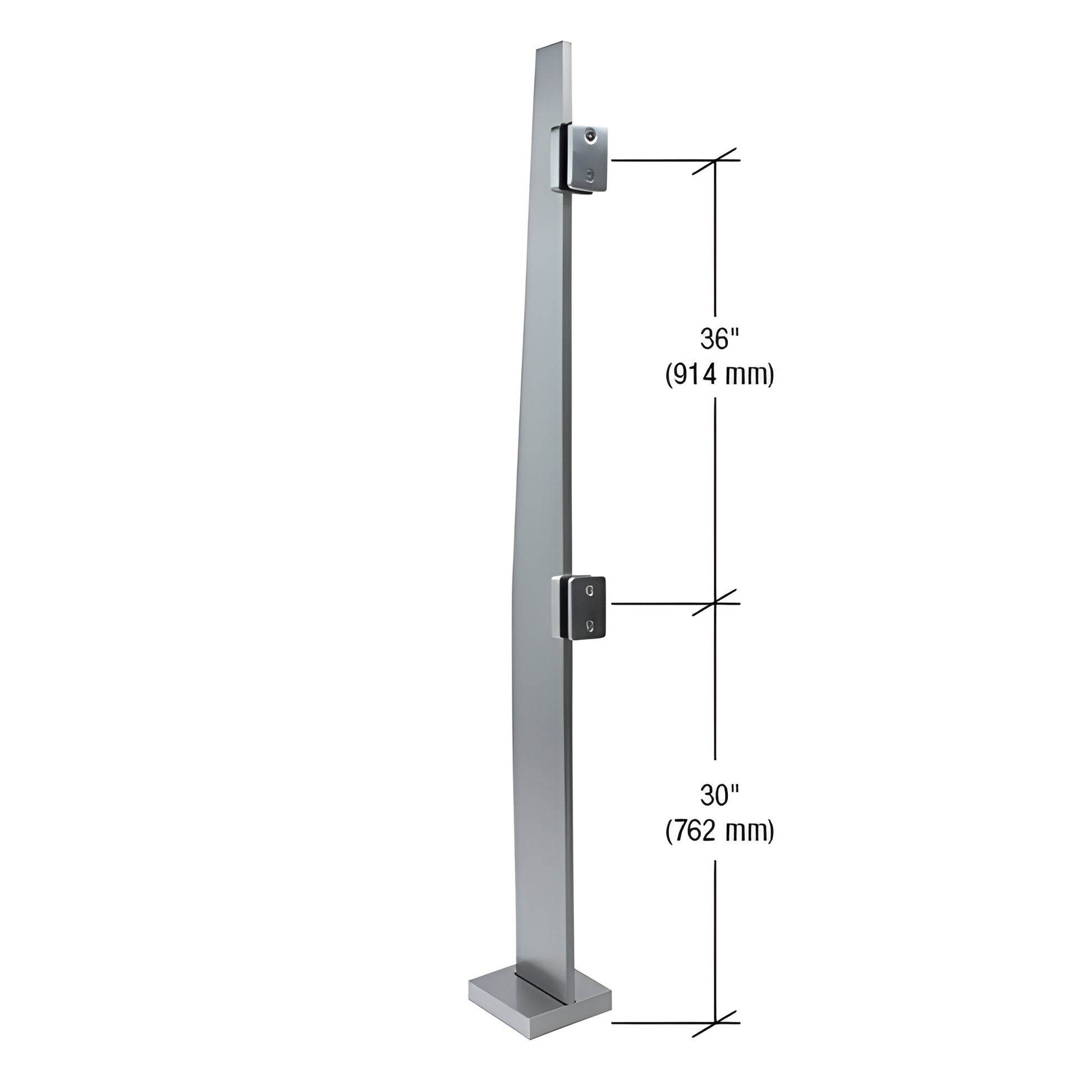 K72CKBS 72 in brushed 316 stainless freestanding glass partition post with base flange and glass fittings