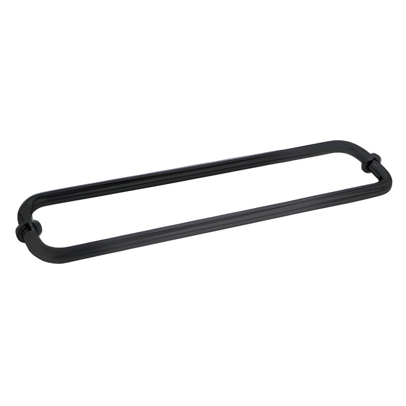 Matte black brass back-to-back towel bar for glass shower doors, 18" center-to-center (BM18X18MBL)