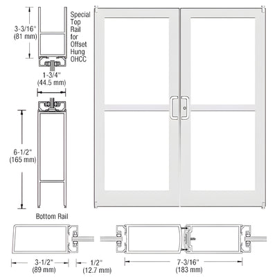 CRL-U.S. Aluminum White KYNAR® Paint Custom Pair Series 400 Medium Stile Offset Pivot Entrance Doors For Panics and Overhead Concealed Door Closers