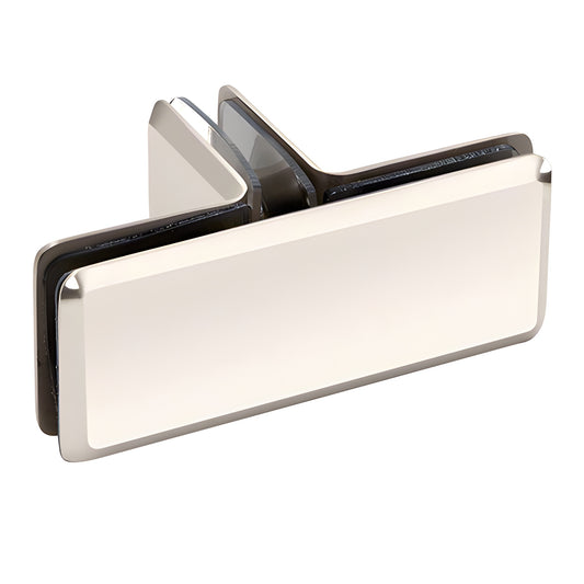 Polished nickel beveled 90 brass T-junction clamp for 3/8-1/2" glass, SKU BGC90TPN
