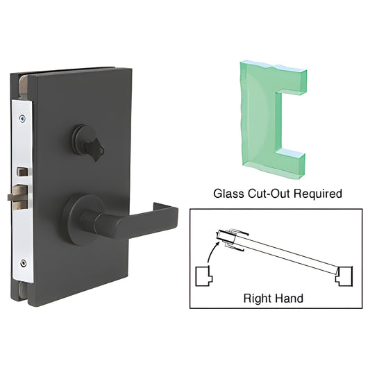 CRL DL610RSMBL matte black 6"x10" center lock with lever, right-hand, for 1/2" tempered glass (glass cut-out required)