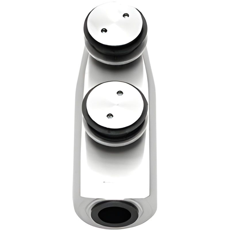 Brushed stainless free-swinging top pivot fitting SKU LS2BS for frameless glass doors, dual rubber cushions, flush/surface mo